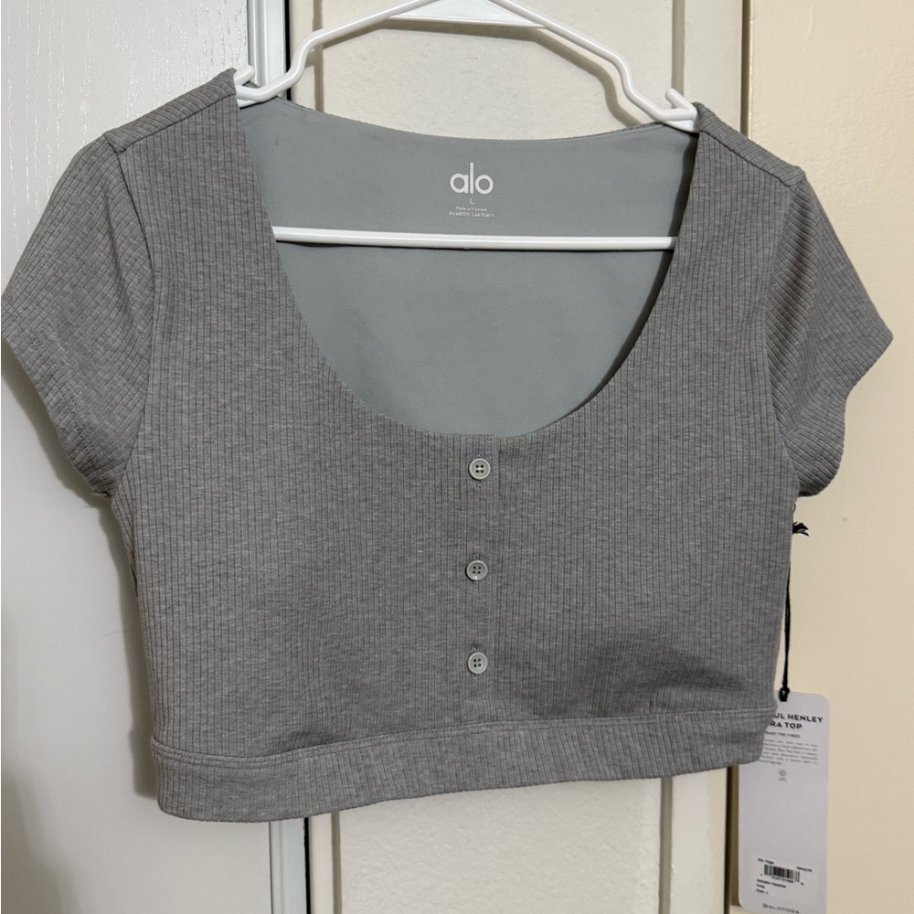 ALO Yoga Grey Buttoned Bra Crop Top
